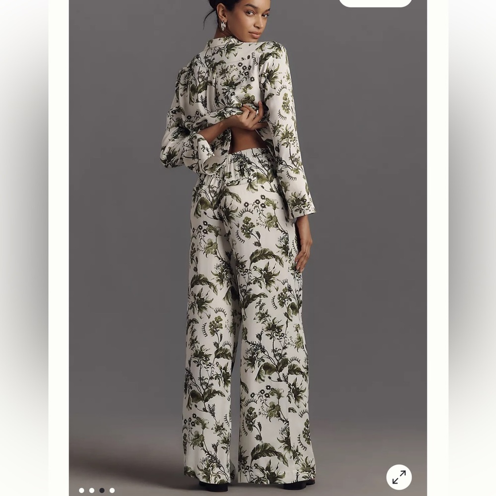 Anthropologie Floral Pull-On Silk Pants - Picture 3 of 12